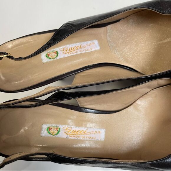 Vintage 70’s Gucci Leather Slingback Pumps Sz 36.5 - Picture 9 of 16